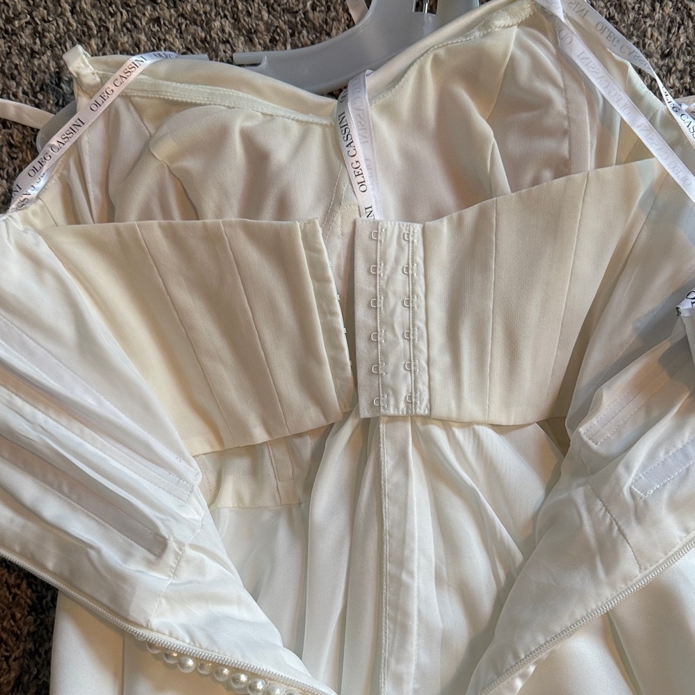 Oleg Cassini Elegant White Satin Wedding Dress - Picture 9 of 14